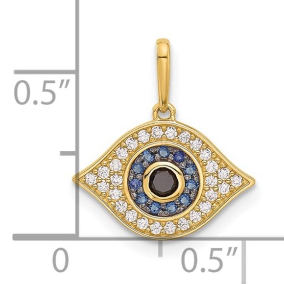 14k Yellow Gold Mini Evil Eye Necklace Charm Pendant with blue & white CZ Stones - Picture 2 of 6